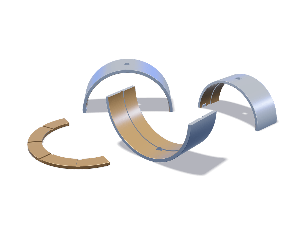 Engine bearing shells with bronze running surfaces and a thrust washer
