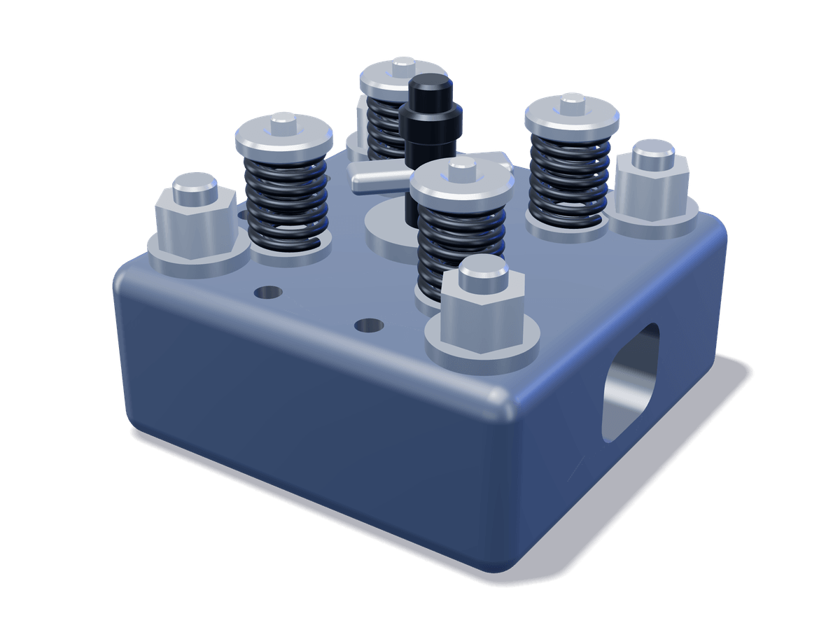 Engine cylinder head with valve springs, stud nuts and injector