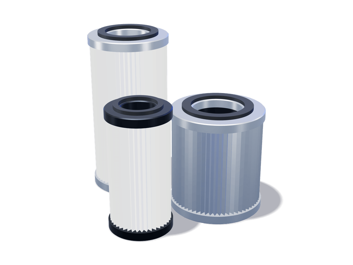 Three pleated filter elements in paper and stainless mesh