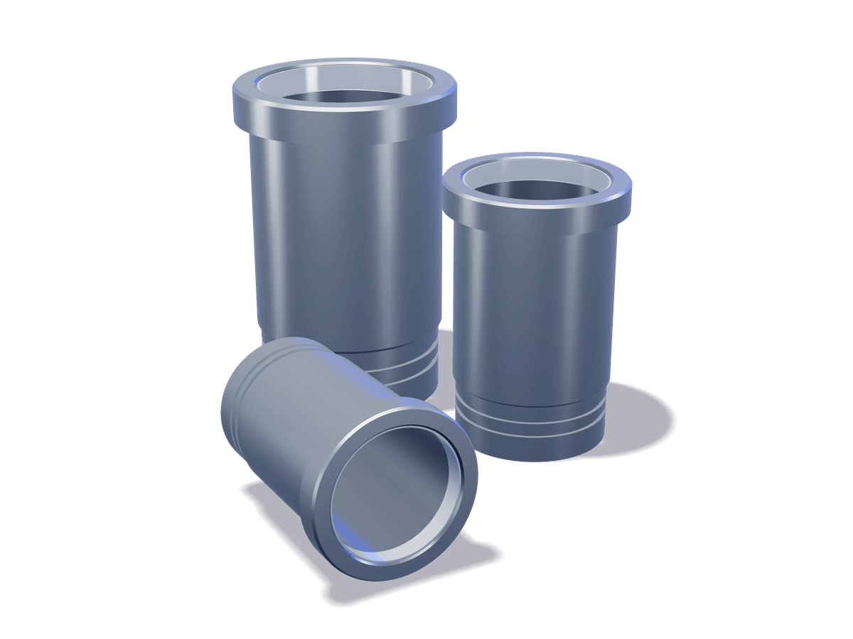 Cylinder liners in three sizes with O-ring grooves and anti-polishing rings