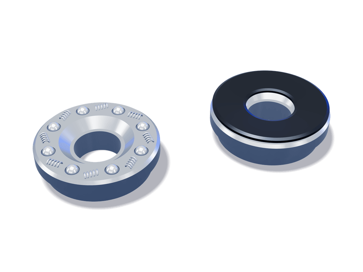 Two valve rotators, one opened to show its balls and springs