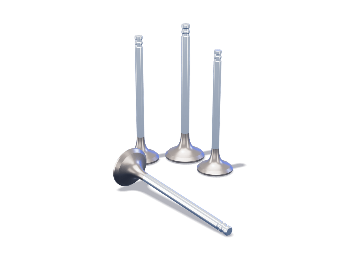 Engine valves standing and lying, with keeper grooves on the stems