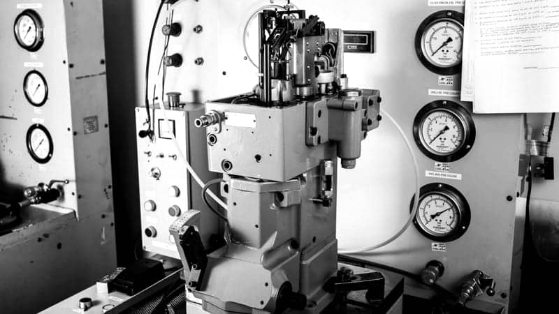 Governor on a test bench with pressure gauges